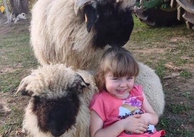 fillette avec deux petits moutons